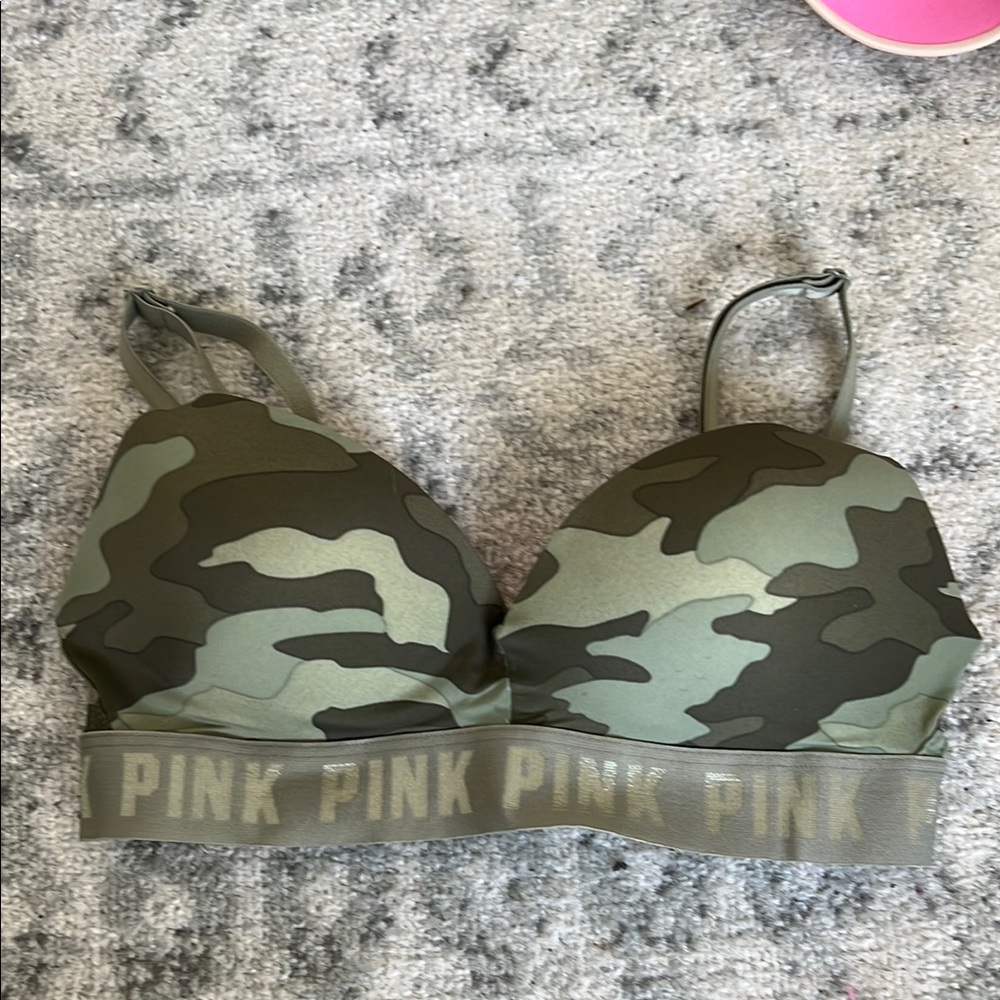 PINK Victoria's Secret Green and Black Camouflage Bralette